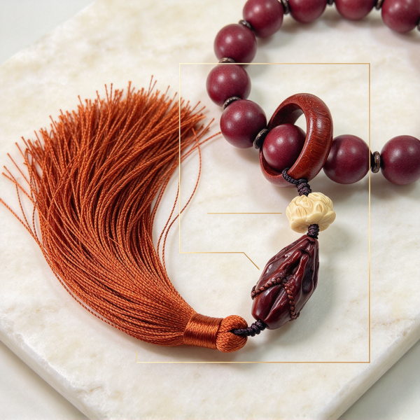 Handmade Herbal Rose & Sandalwood Meditation Beads with Tassel